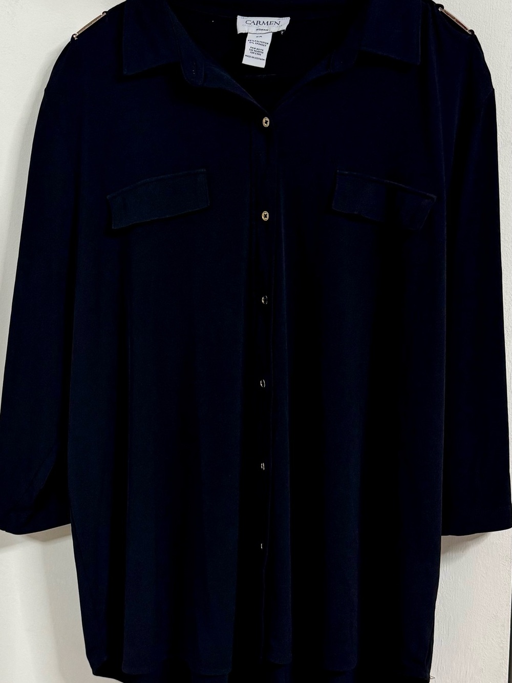 Carmen Marc Valvo Black Button-Front Blouse - Picture 1 of 2